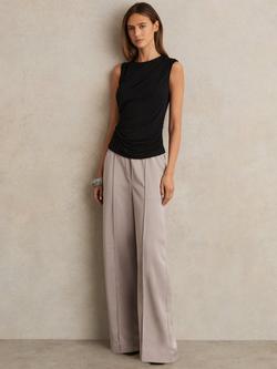 Reiss Elsie Satin Wide Leg Elastic Waist Trousers, Grey