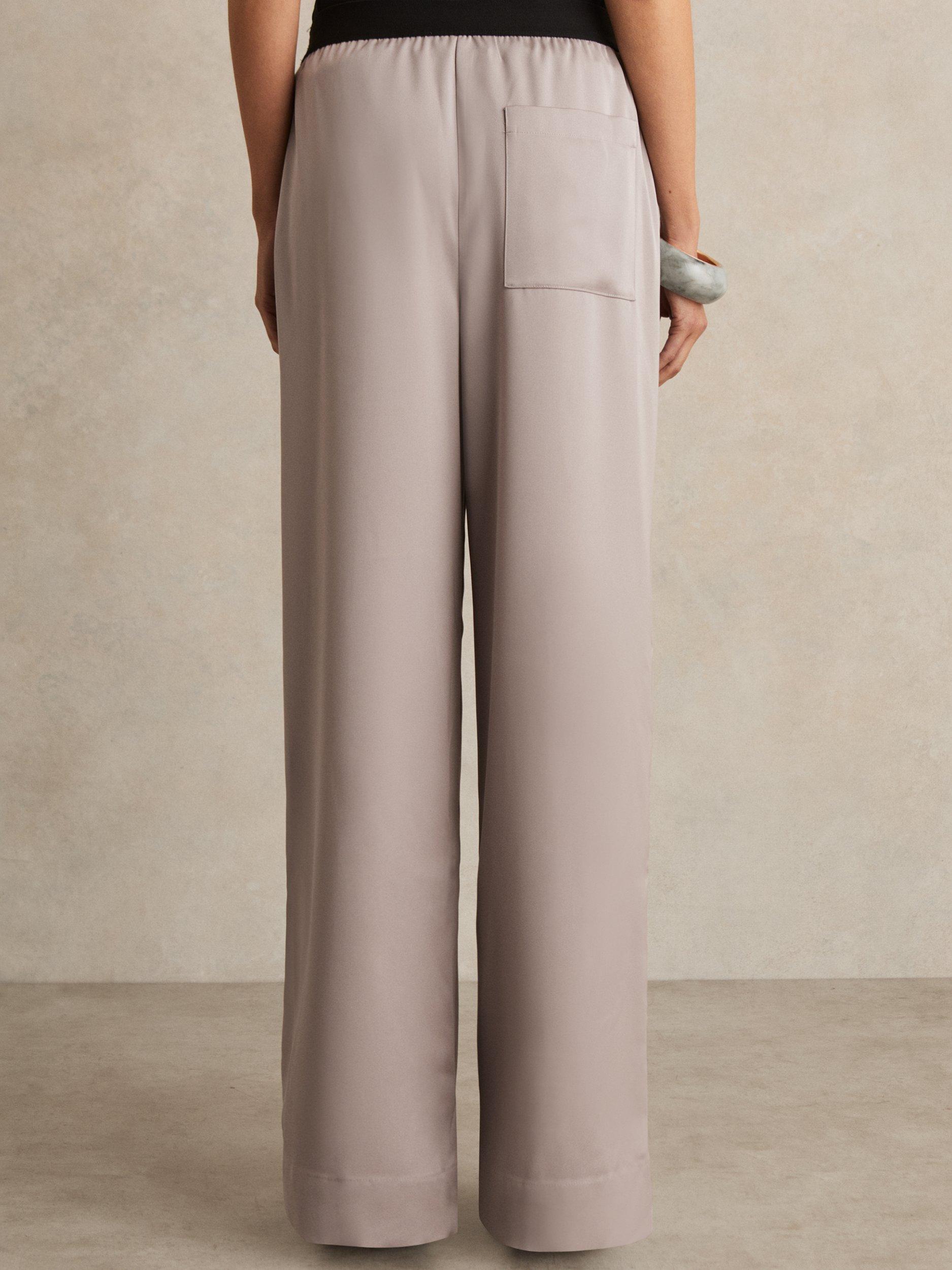 Product image 5 of 5, which shows Reiss Elsie Satin Wide Leg Elastic Waist Trousers, Grey, 6R