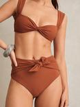 Reiss Hallie High Waist Tie Front Bikini Bottoms, Brown