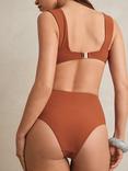 Reiss Hallie High Waist Tie Front Bikini Bottoms, Brown