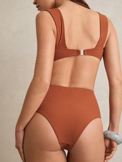 Reiss Hallie High Waist Tie Front Bikini Bottoms, Brown - view 2, Brown