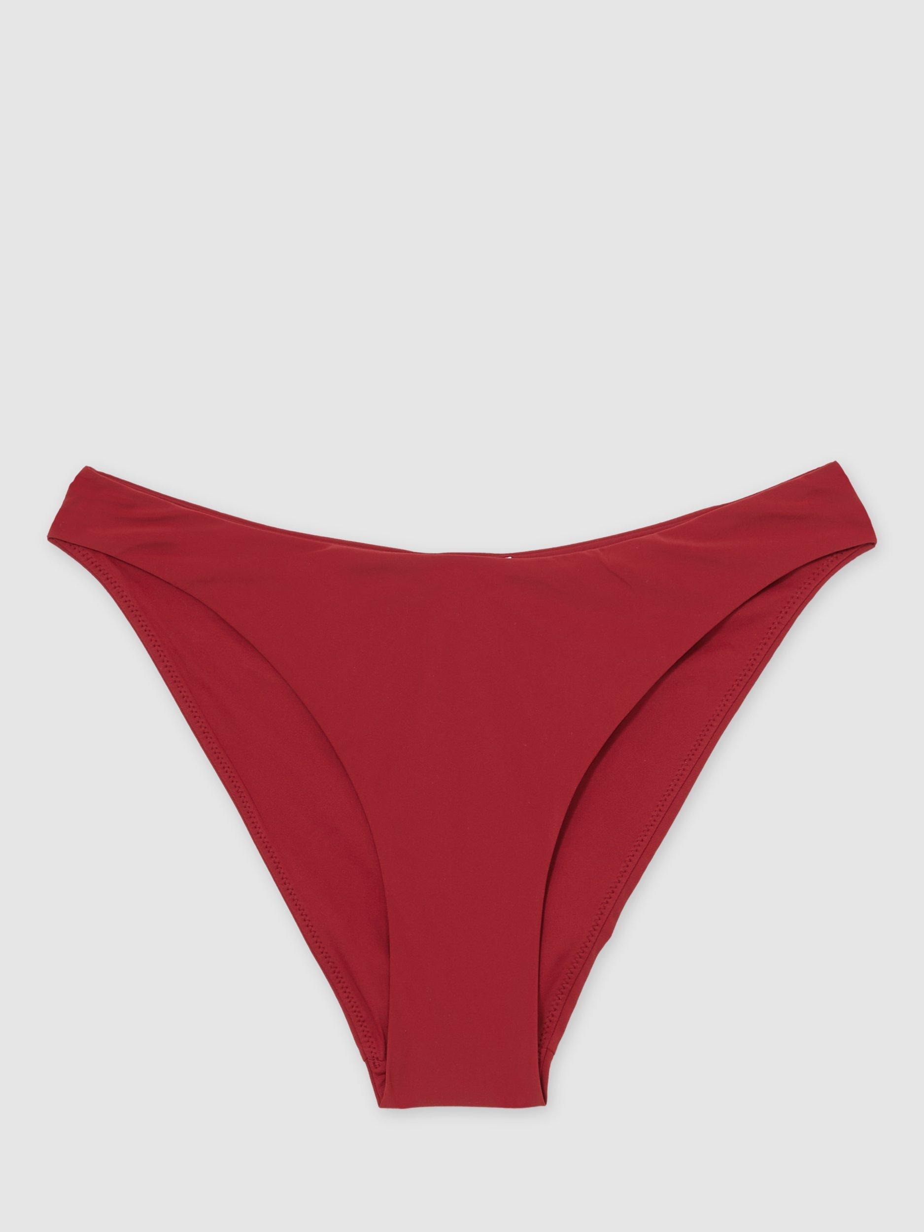 Product image 3 of 5, which shows Reiss Nara Fixed-Side Bikini Bottoms, Dark Red, 16