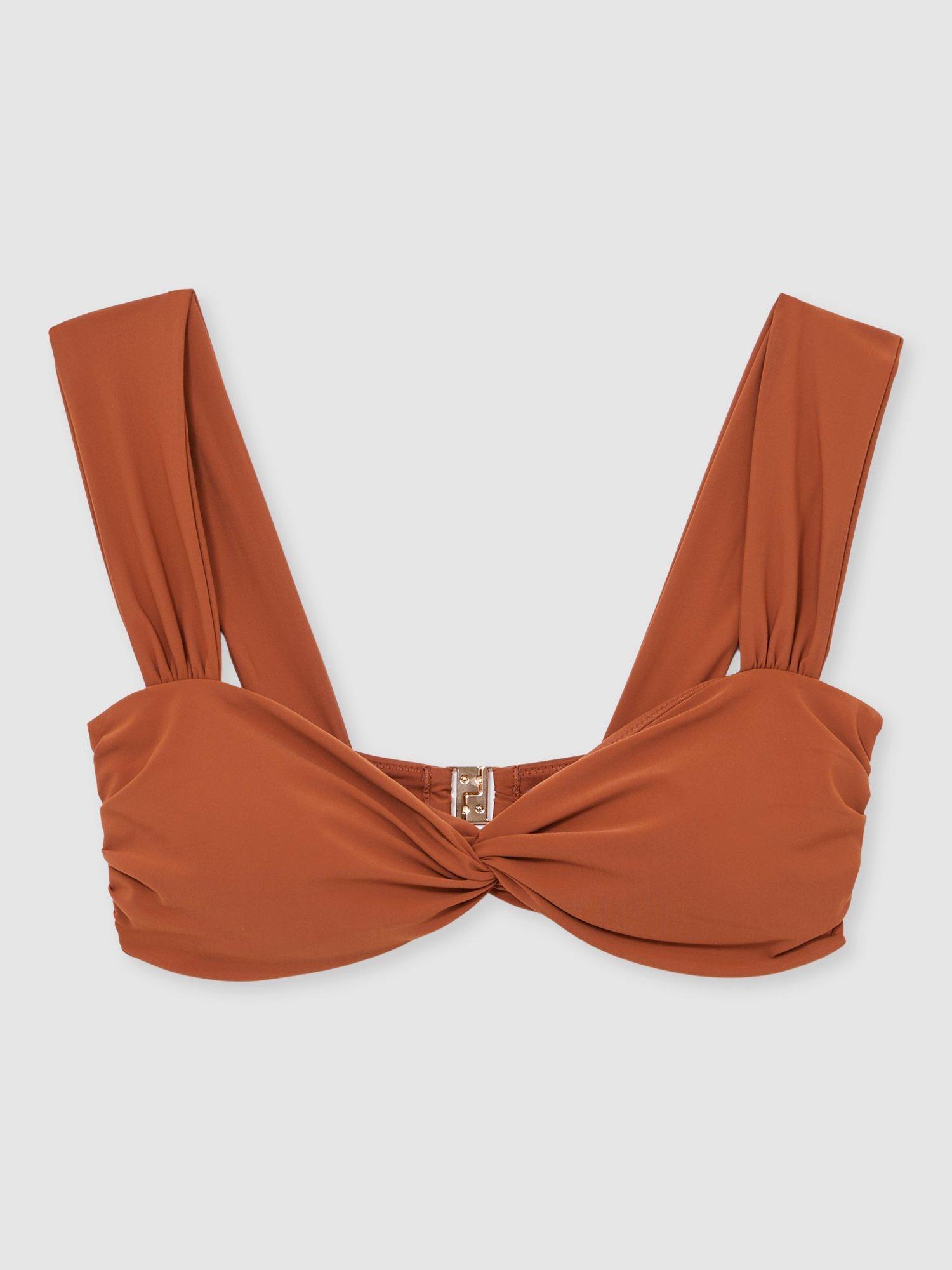 Product image 4 of 5, which shows Reiss Hallie Wide Strap Bikini Top, Brown, 6