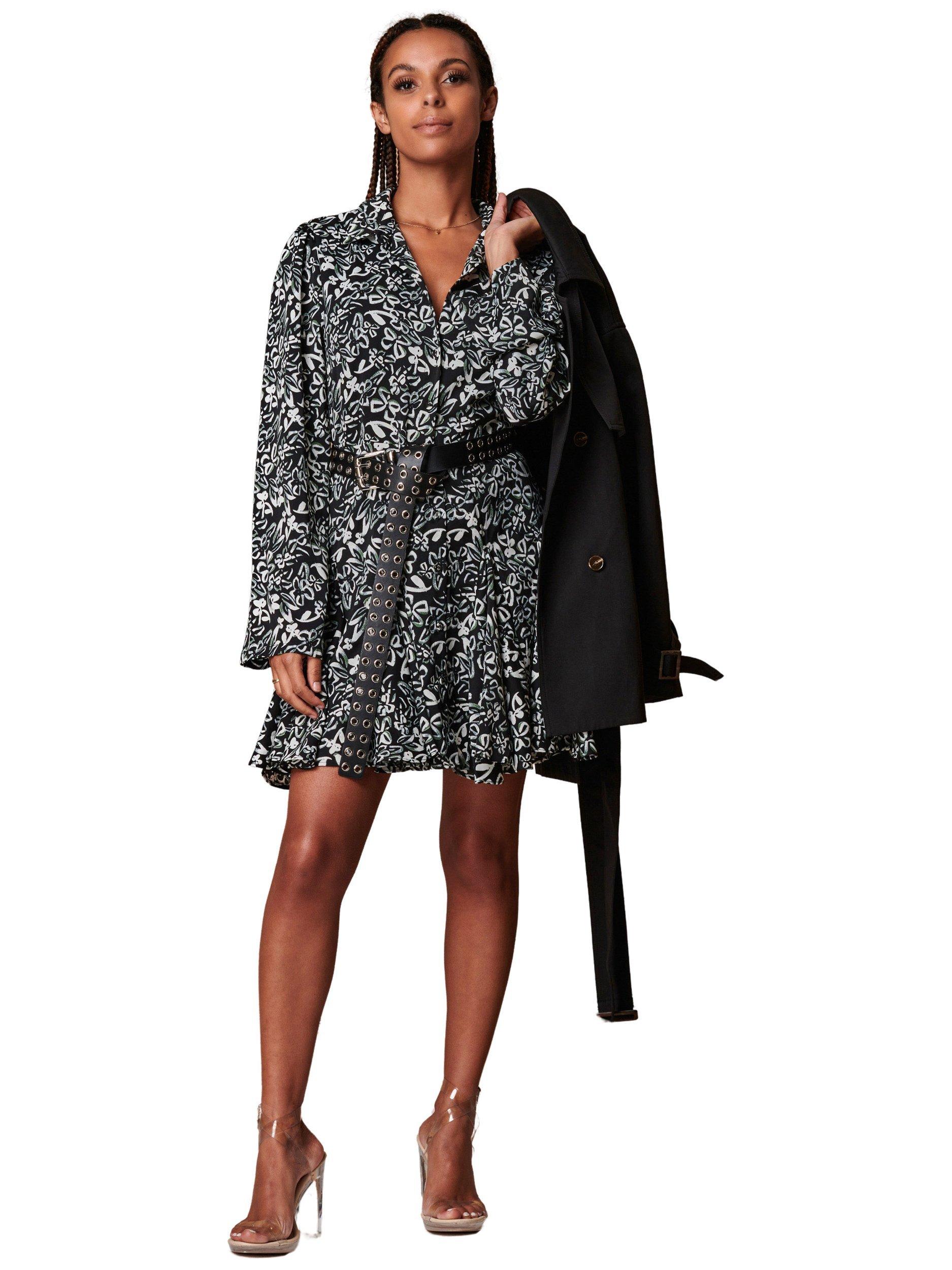 Jolie Moi Abstract Floral Flared Shirt Dress, Black