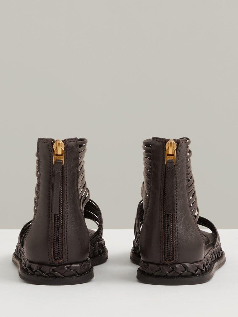 Product image 2 of 5, which shows Reiss Tiegan Leather Gladiator Sandals, Chocolate, 3