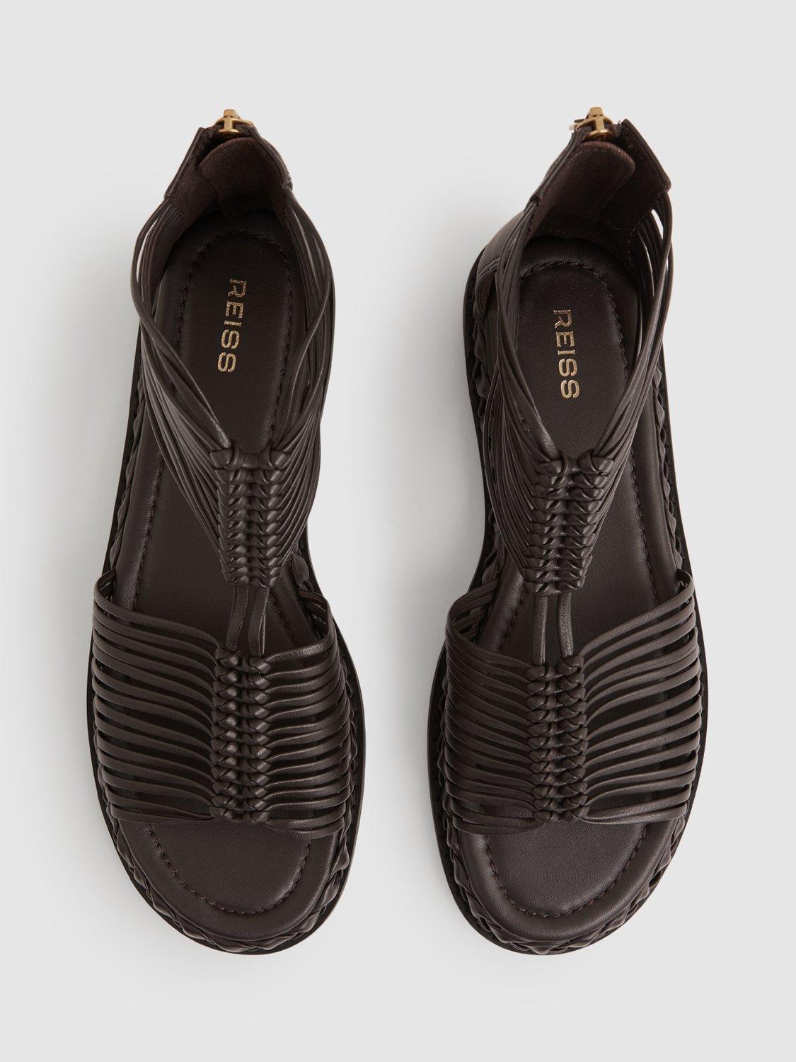 Product image 4 of 5, which shows Reiss Tiegan Leather Gladiator Sandals, Chocolate, 3