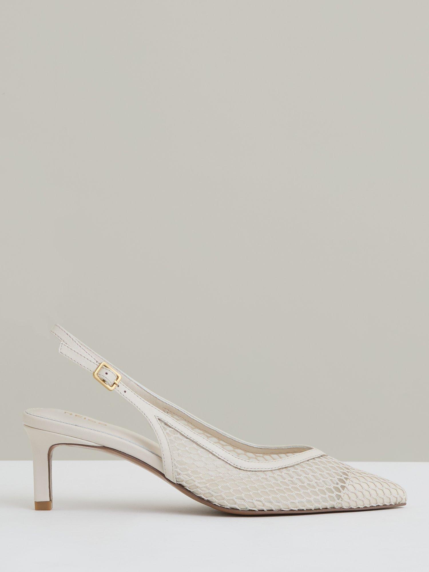 Product image 1 of 5, which shows Reiss Sirena Mesh Slingback Heeled Courts, White, 3