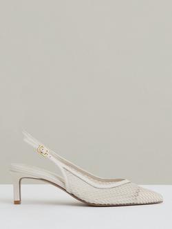 Reiss Sirena Mesh Slingback Heeled Courts, White, White