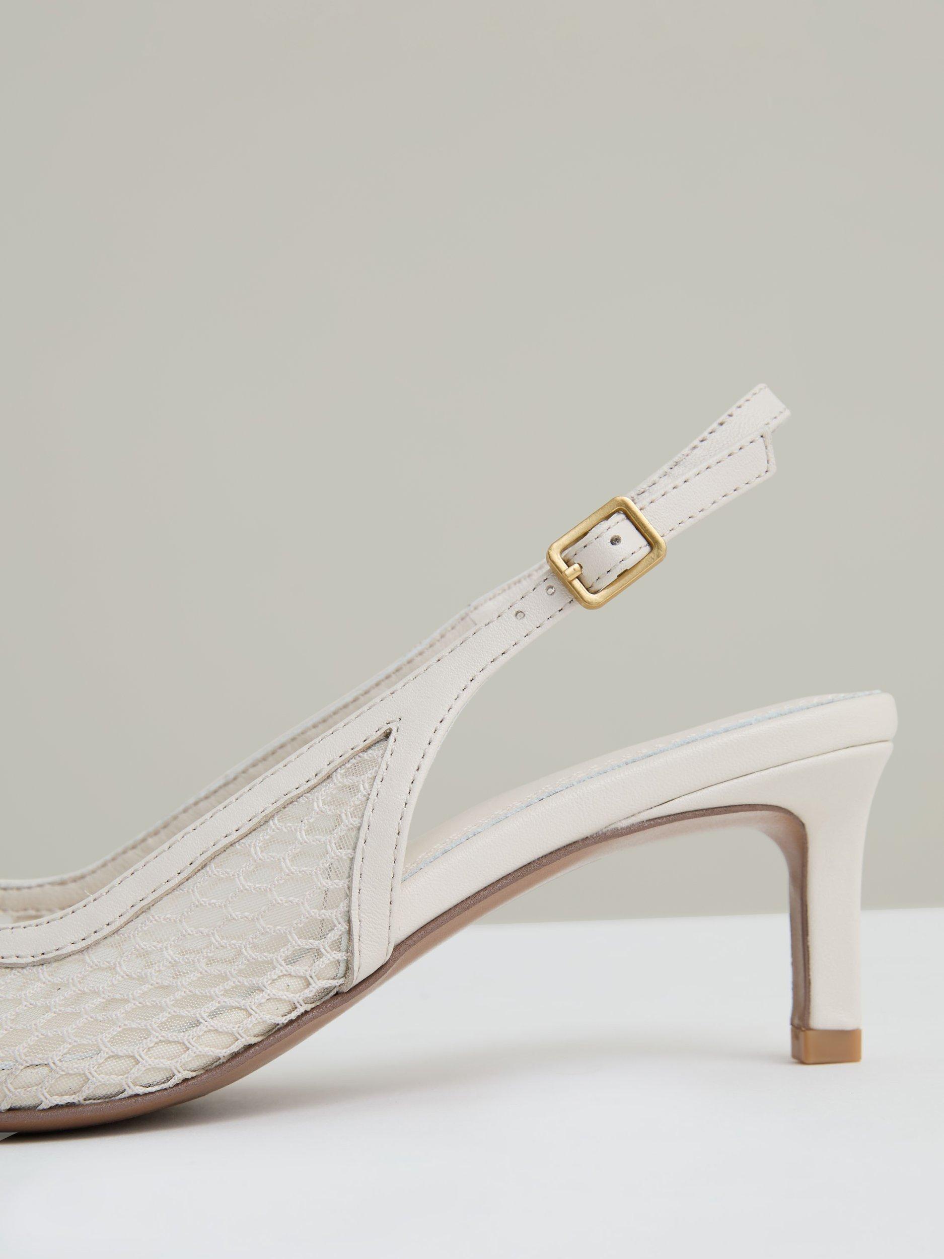 Product image 2 of 5, which shows Reiss Sirena Mesh Slingback Heeled Courts, White, 3