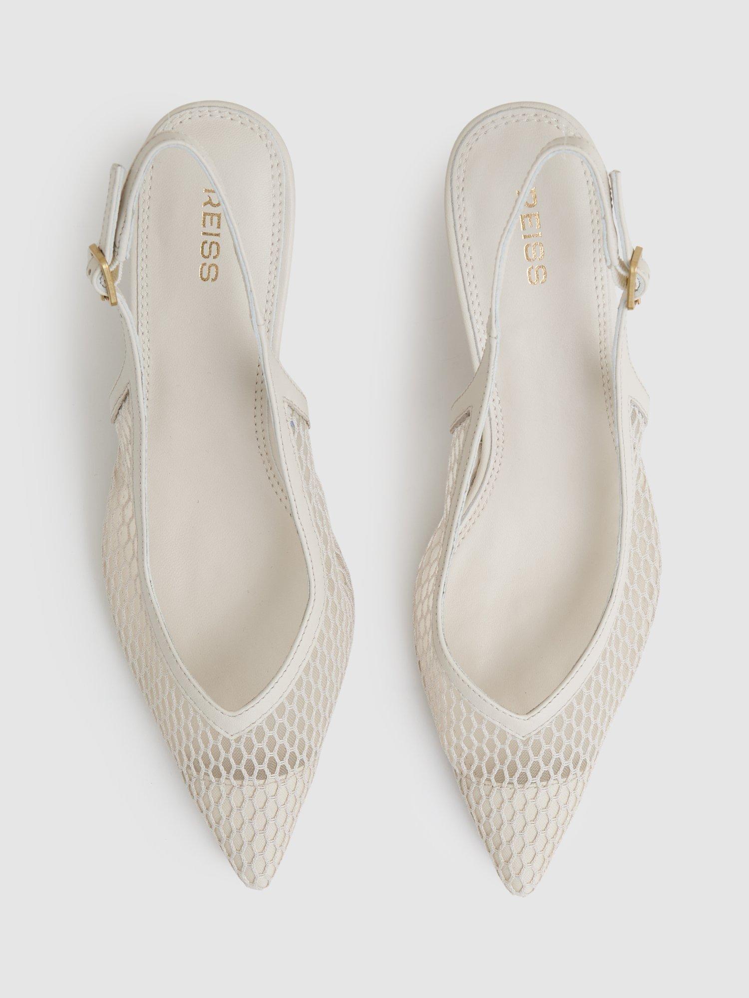 Product image 4 of 5, which shows Reiss Sirena Mesh Slingback Heeled Courts, White, 3
