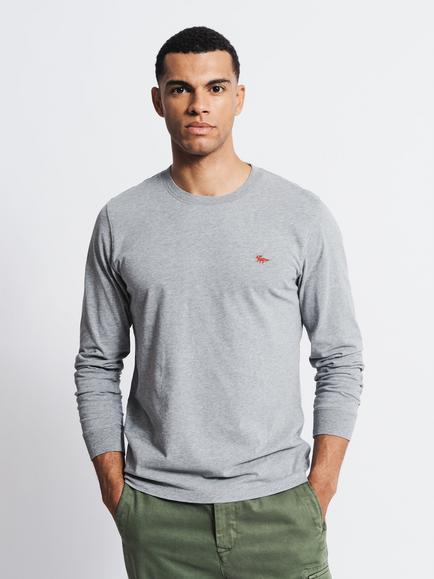 Aubin Buttermere Organic Cotton Regular Fit Long Sleeve Logo T-Shirt, Grey