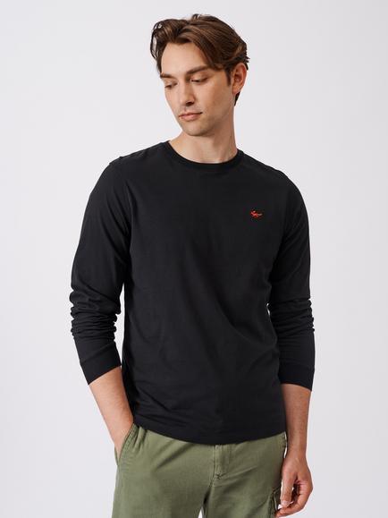 Aubin Buttermere Organic Cotton Regular Fit Long Sleeve Logo T-Shirt, Black