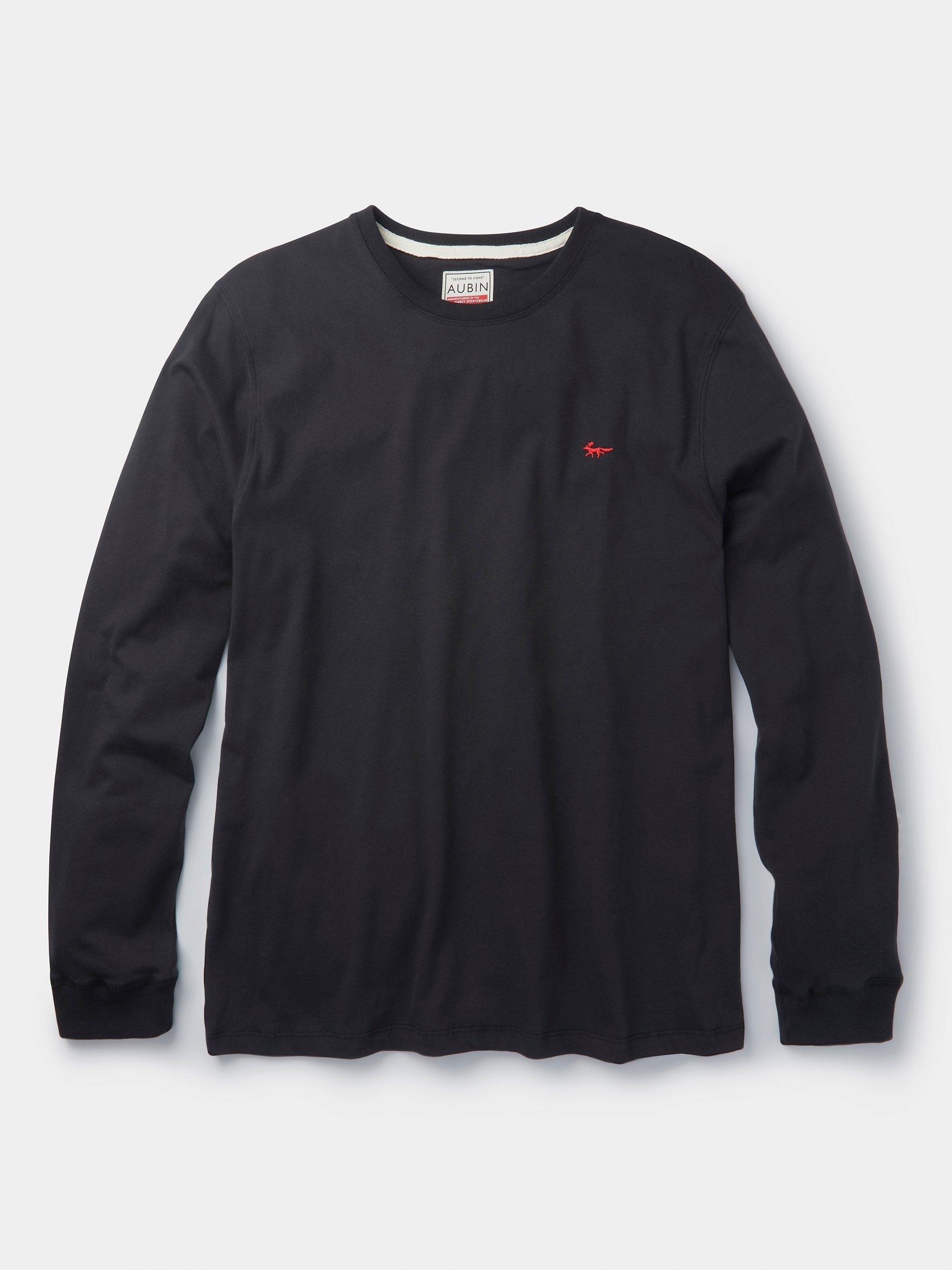 Product image 5 of 5, which shows Aubin Buttermere Cotton Regular Fit Long Sleeve Logo T-Shirt, Black, S