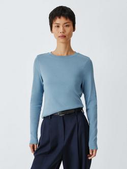 John Lewis Organic Cotton Long Sleeve Crew Neck T-Shirt, Blue