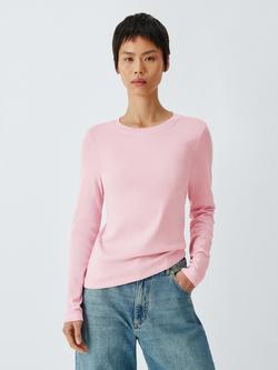 John Lewis Organic Cotton Long Sleeve Crew Neck T-Shirt, Pink