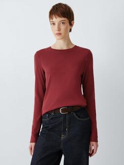 John Lewis Organic Cotton Long Sleeve Crew Neck T-Shirt, Pomegranate