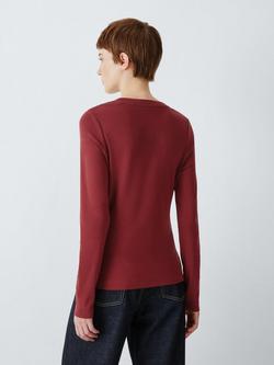 John Lewis Organic Cotton Long Sleeve Crew Neck T-Shirt - view 2, Pomegranate