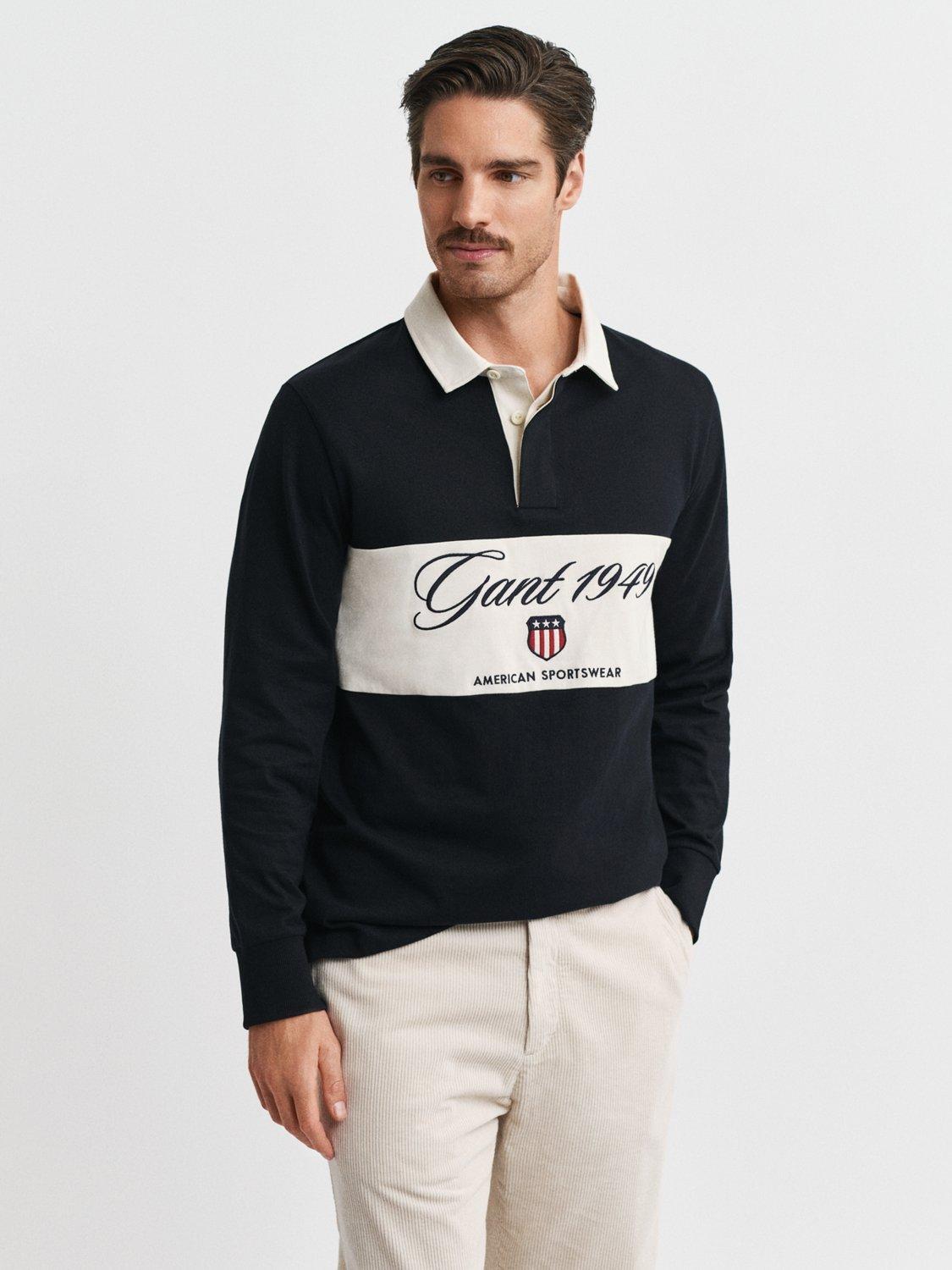 Product image 1 of 4, which shows GANT Colour Block Heavy Rugby Shirt, Black, S