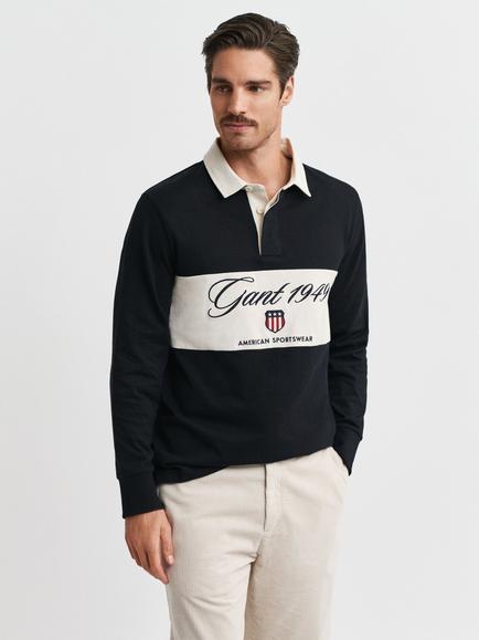 GANT Colour Block Heavy Rugby Shirt, Black, Black