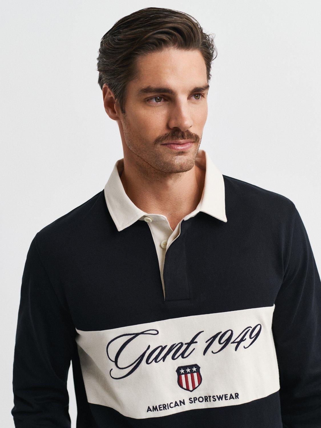 Product image 4 of 4, which shows GANT Colour Block Heavy Rugby Shirt, Black, S