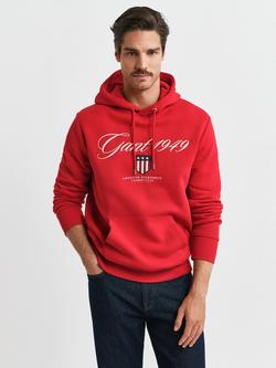 GANT Cotton Blend Graphic Logo Hoodie, Ruby Red, Ruby Red