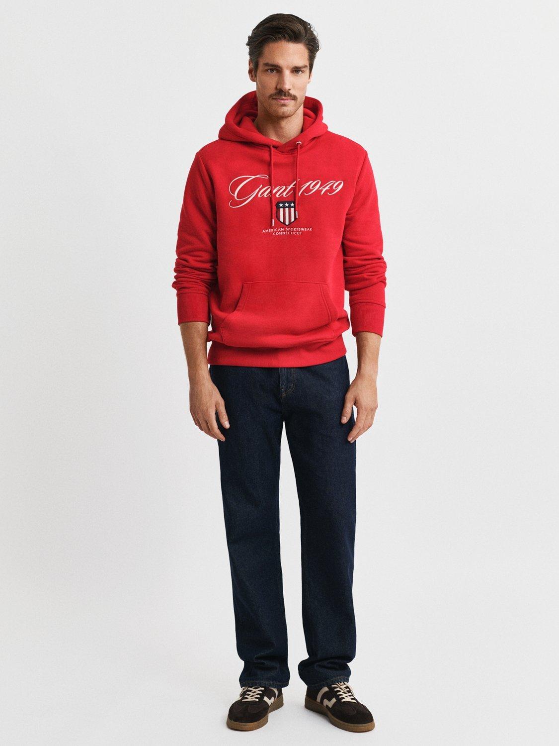 Product image 3 of 4, which shows GANT Cotton Blend Graphic Logo Hoodie, Ruby Red, S