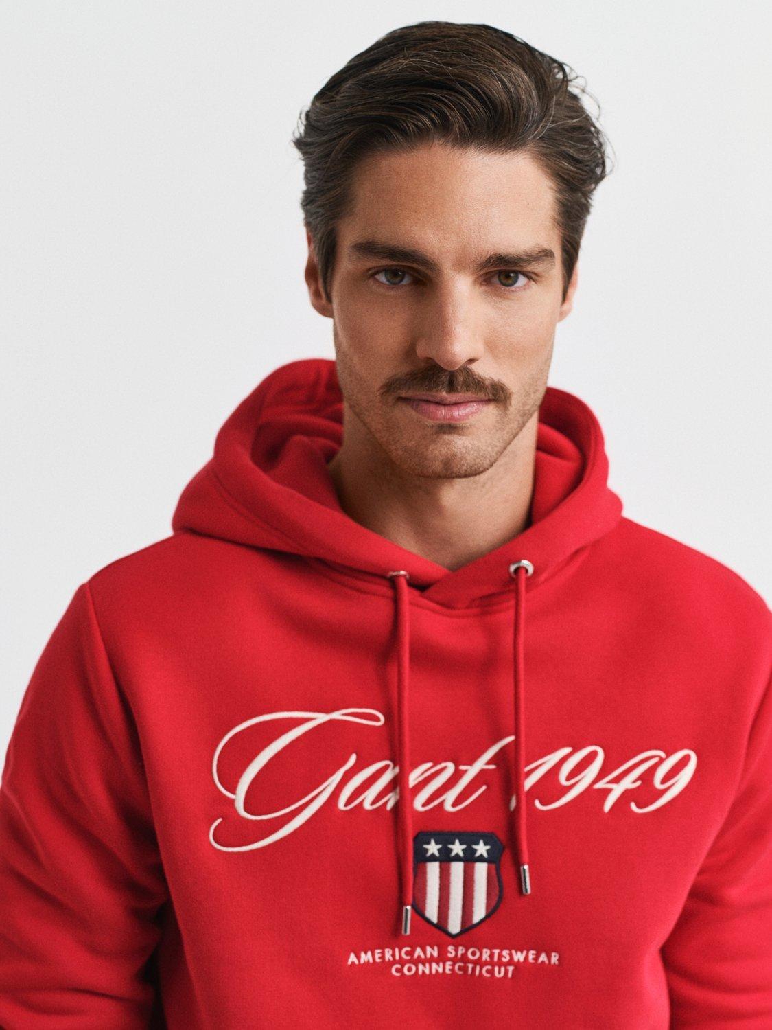 Product image 4 of 4, which shows GANT Cotton Blend Graphic Logo Hoodie, Ruby Red, S