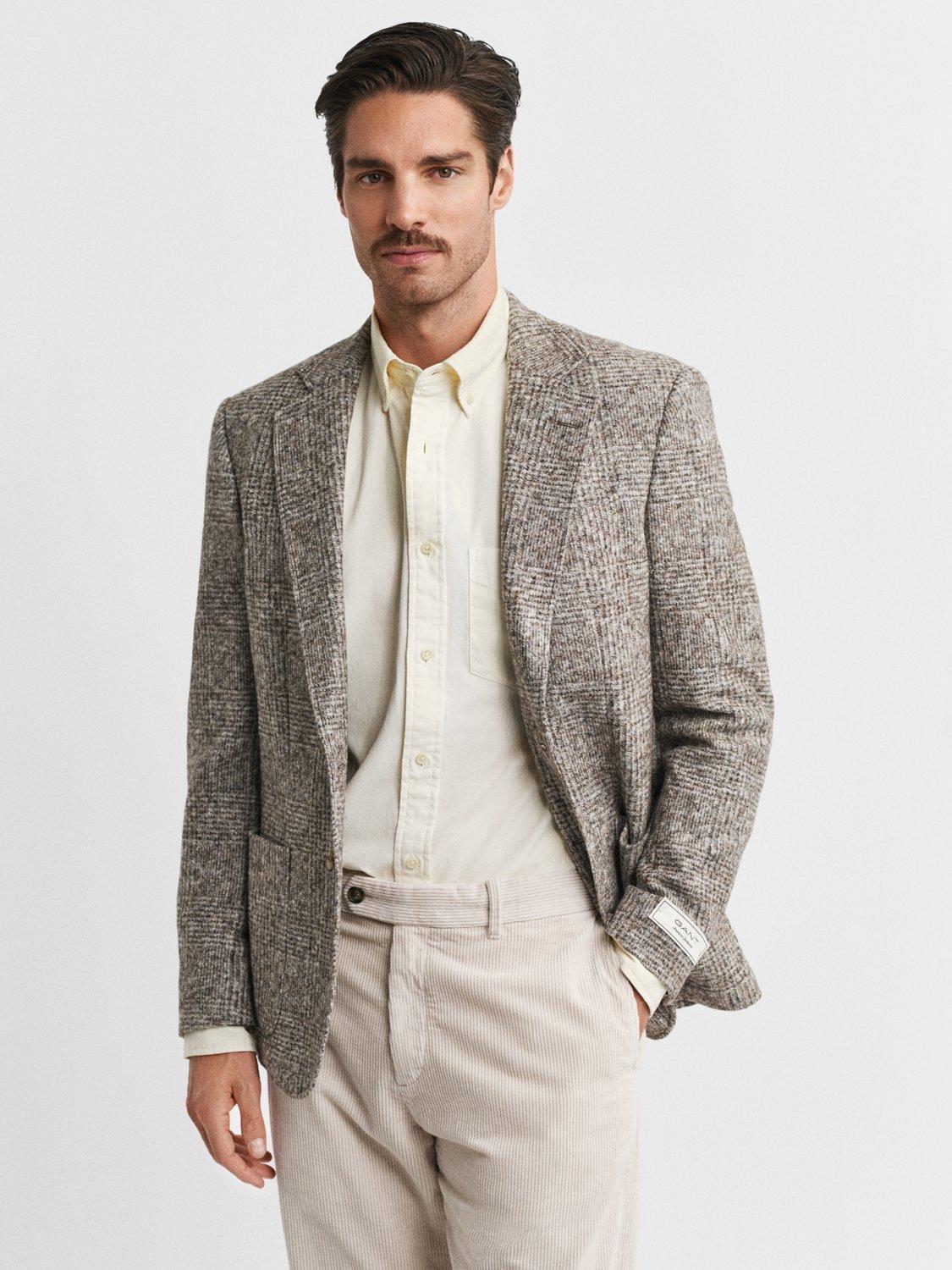 Product image 1 of 7, which shows GANT Italian Wool Blend Tonal Check Blazer, Seed Melange, 38R