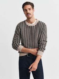 GANT Wool Blend Two-Two Check Textured Crew Neck Knit Jumper, Dark Charcoal Melange, Dark Charcoal Melange
