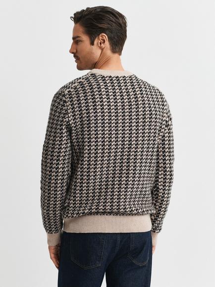 GANT Wool Blend Two-Two Check Textured Crew Neck Knit Jumper, Dark Charcoal Melange - view 2, Dark Charcoal Melange