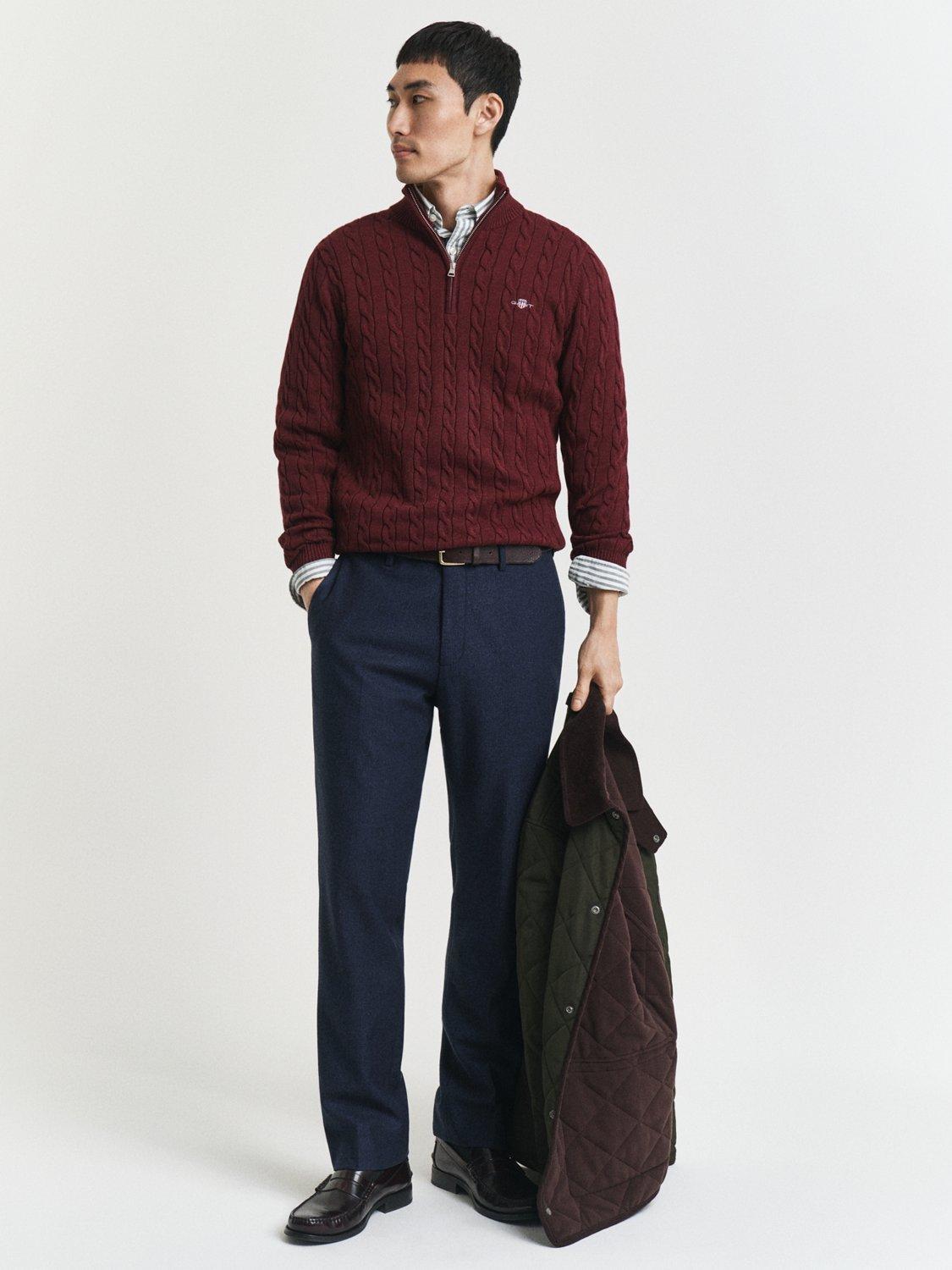 Product image 3 of 4, which shows GANT Cotton Cable Knit Half-Zip Jumper, Bordeaux Melange, S