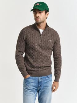 GANT Cotton Cable Knit Half-Zip Jumper, Seawood Melange, Seawood Melange