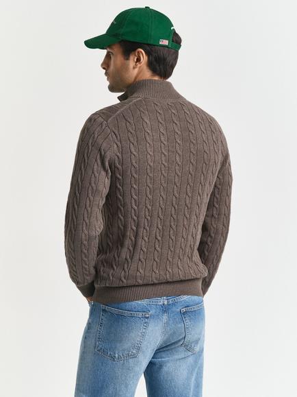 GANT Cotton Cable Knit Half-Zip Jumper, Seawood Melange - view 2, Seawood Melange