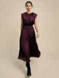 FLORERE Pleated A-Line Midi Dress, Burgundy