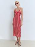 Mango Pom Stripe Midi Dress, Red, Red