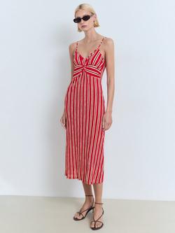 Mango Pom Stripe Midi Dress, Red - view 2, Red