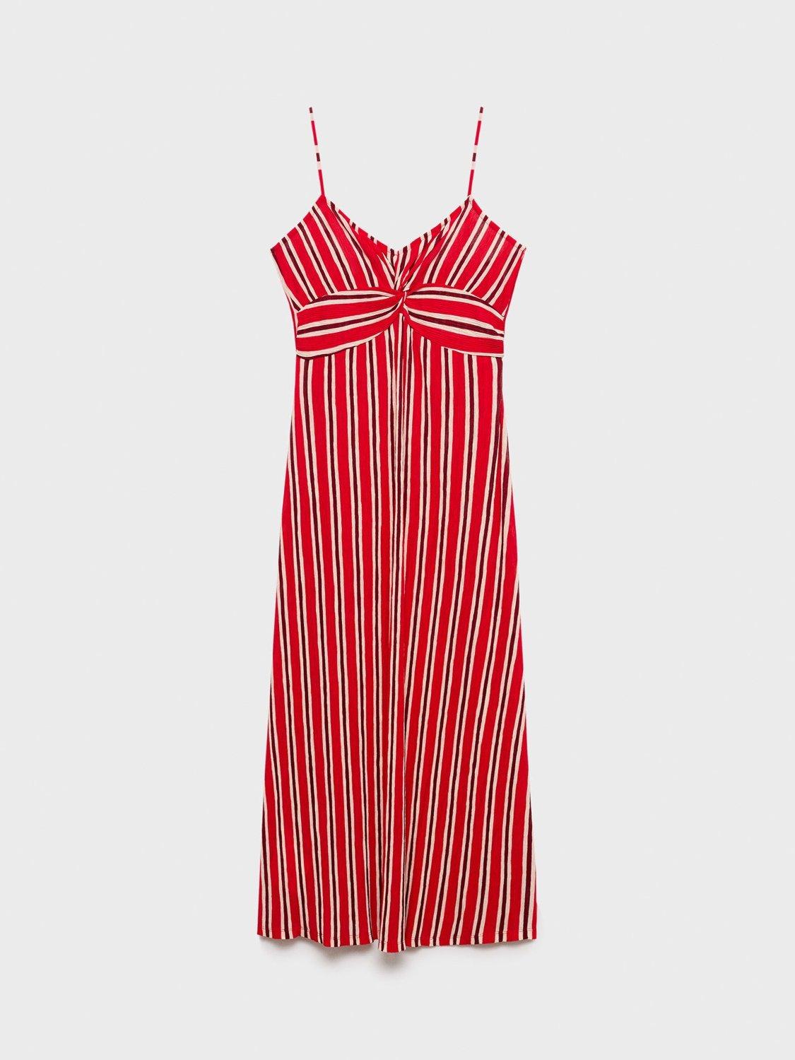 Product image 3 of 7, which shows Mango Pom Stripe Midi Dress, Red, 6
