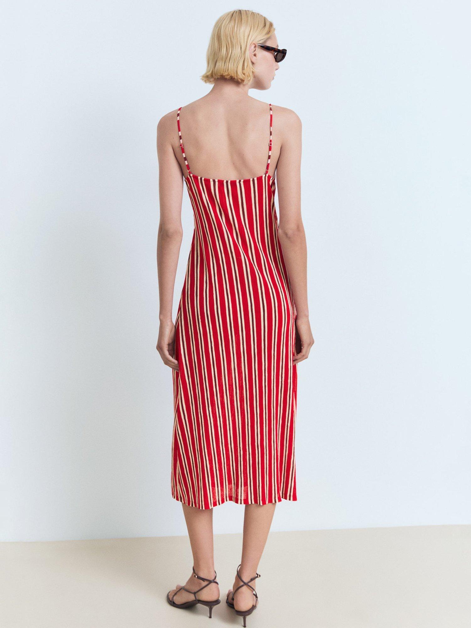 Product image 4 of 7, which shows Mango Pom Stripe Midi Dress, Red, 6
