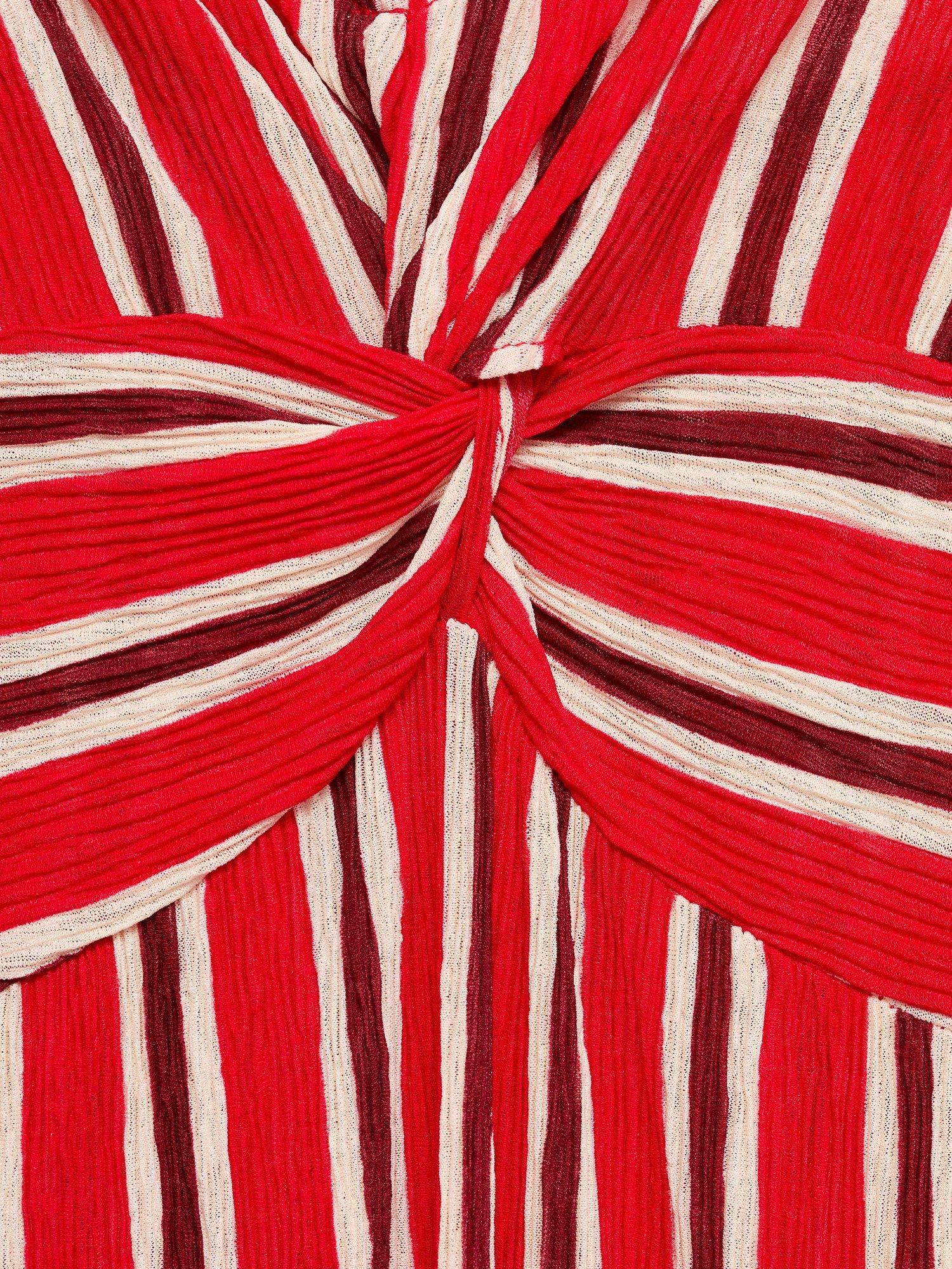Product image 5 of 7, which shows Mango Pom Stripe Midi Dress, Red, 6
