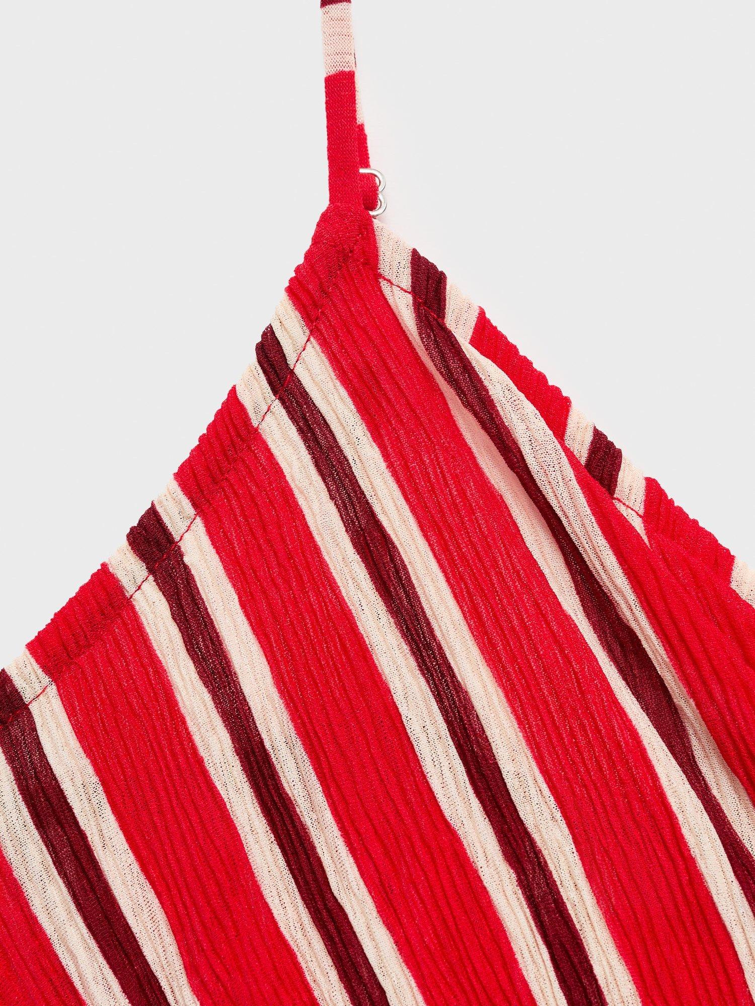 Product image 7 of 7, which shows Mango Pom Stripe Midi Dress, Red, 6