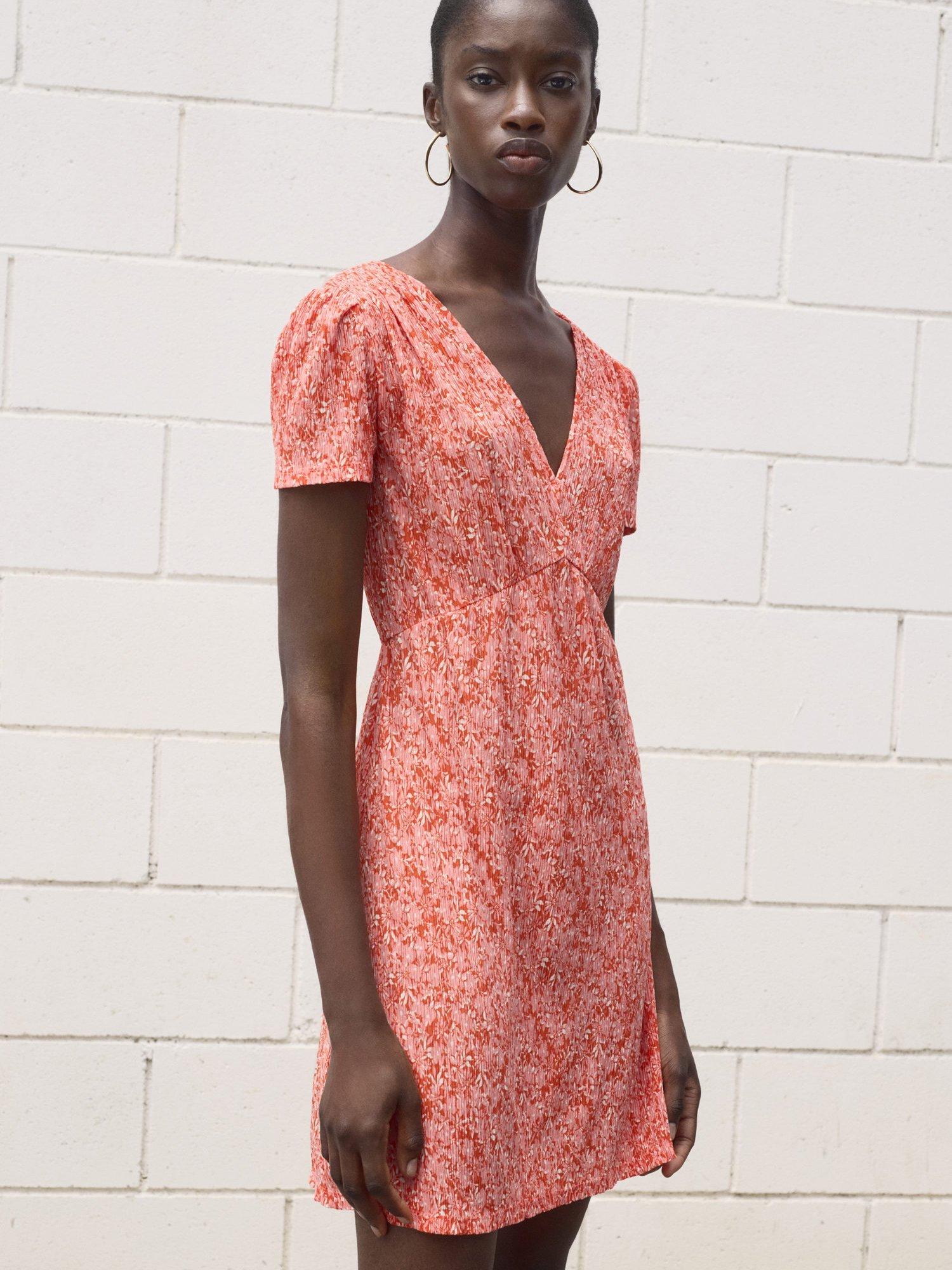 Product image 1 of 9, which shows Mango Pomi Floral Mini Dress, Bright Red, 10