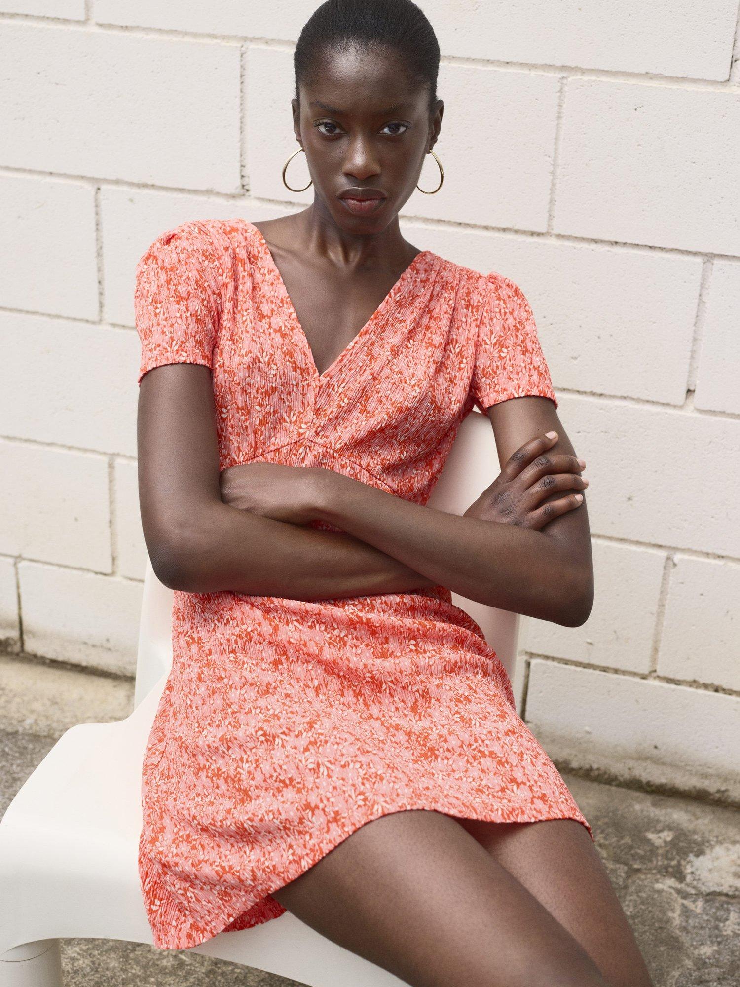 Product image 7 of 9, which shows Mango Pomi Floral Mini Dress, Bright Red, 10