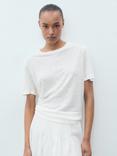 Mango Lenu Pure Linen T-Shirt, Natural White