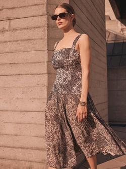 Mint Velvet Floral Print Cotton Midi Dress, Brown/Multi