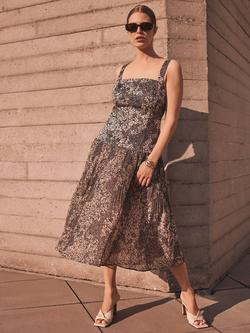 Mint Velvet Floral Print Cotton Midi Dress - view 2, Brown/Multi