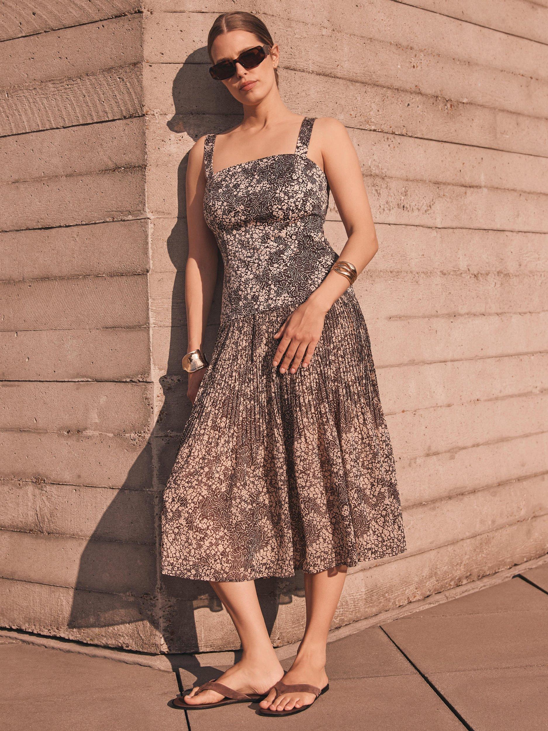 Product image 3 of 8, which shows Mint Velvet Floral Print Cotton Midi Dress, Brown/Multi, 6