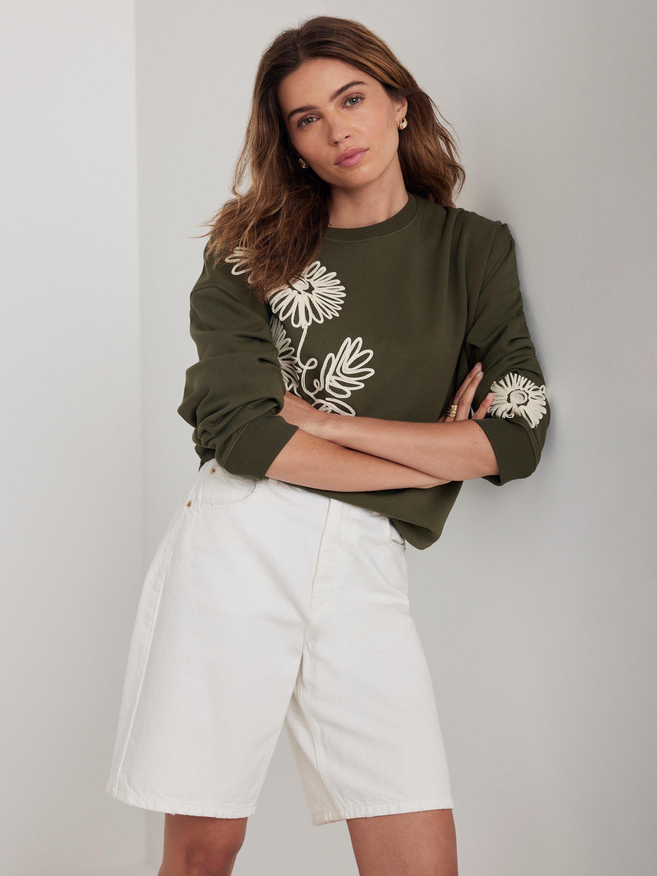 Product image 3 of 8, which shows Mint Velvet Flower Sweatshirt, Khaki/Multi, XS