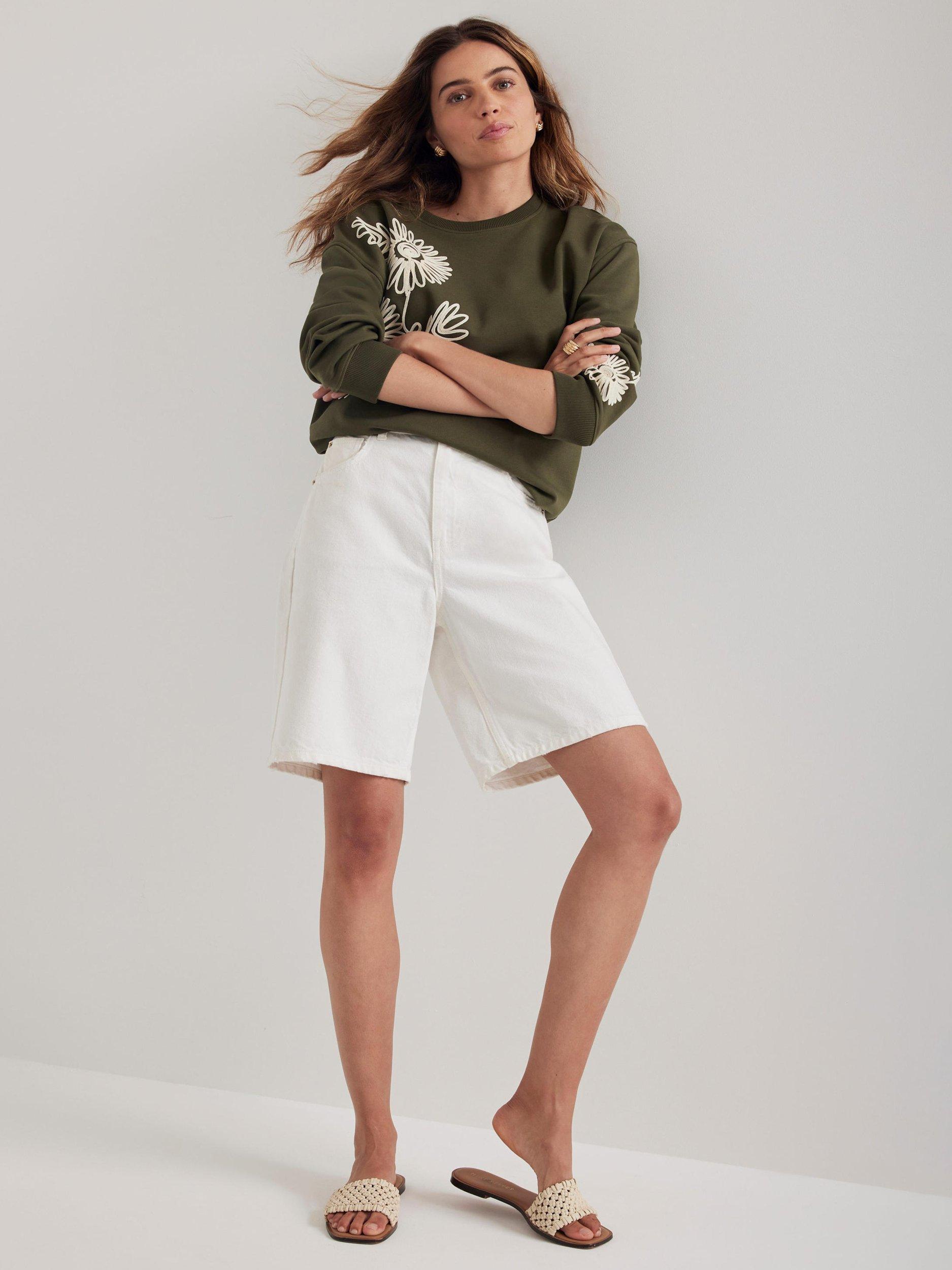 Product image 6 of 8, which shows Mint Velvet Flower Sweatshirt, Khaki/Multi, XS