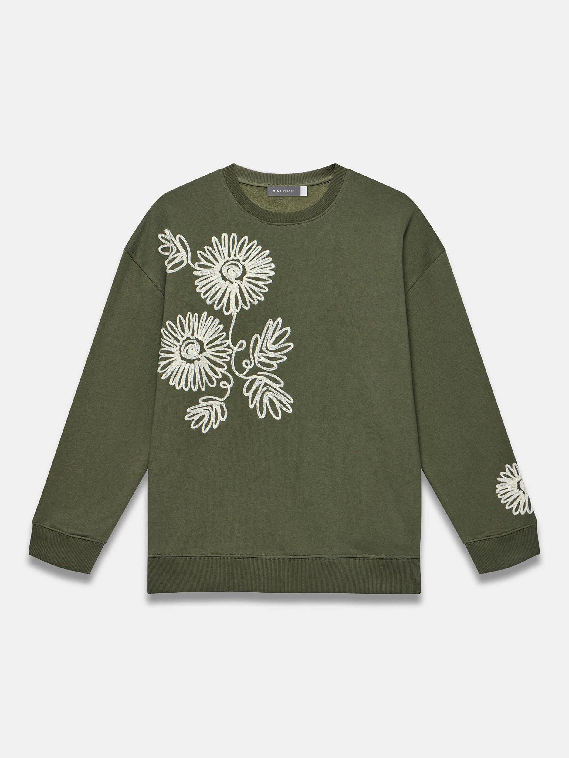 Product image 7 of 8, which shows Mint Velvet Flower Sweatshirt, Khaki/Multi, XS