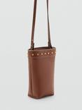 Mango Serrat Studded Phone Pouch, Medium Brown